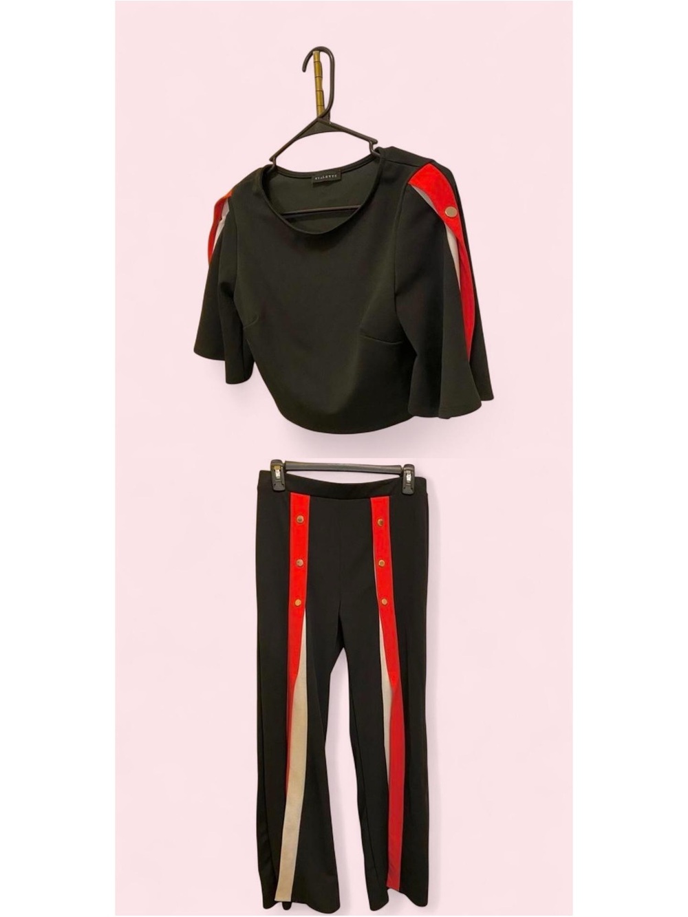 Starlette Wide Leg Pant & Crop Top Set in Black/Red/White (Starlette)